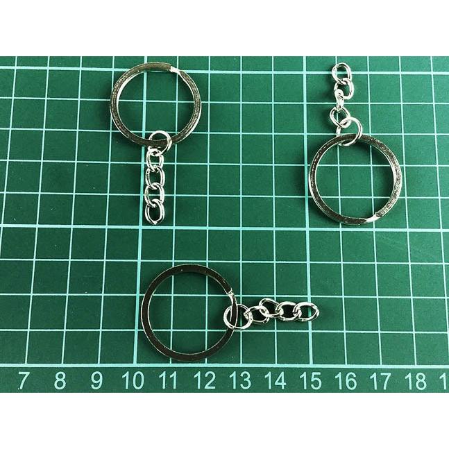 平 キーリング 28mm シルバー 50個 丸カン チェーン 付 銀 色 二重