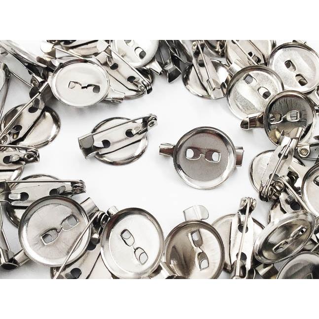 ブローチピン 15mm ベース 台座付き 50個 シルバー 台座15mmピン20mm