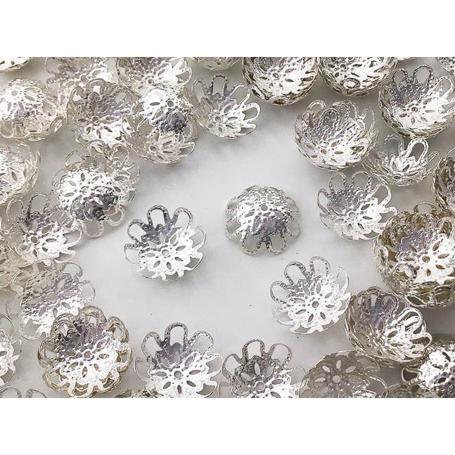 特別提供❤️ビーズキャップ 14mm（シルバー）約100個 ビーズキャップ 14mm シルバー 白銀 座金 花座 200個 ビーズカバー