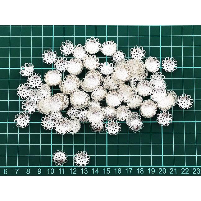 ビーズキャップ 14mm シルバー 白銀 座金 花座 200個 ビーズカバー