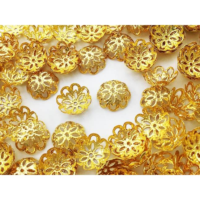 ビーズキャップ 12mm ゴールド 座金 花座 200個 ビーズカバー 