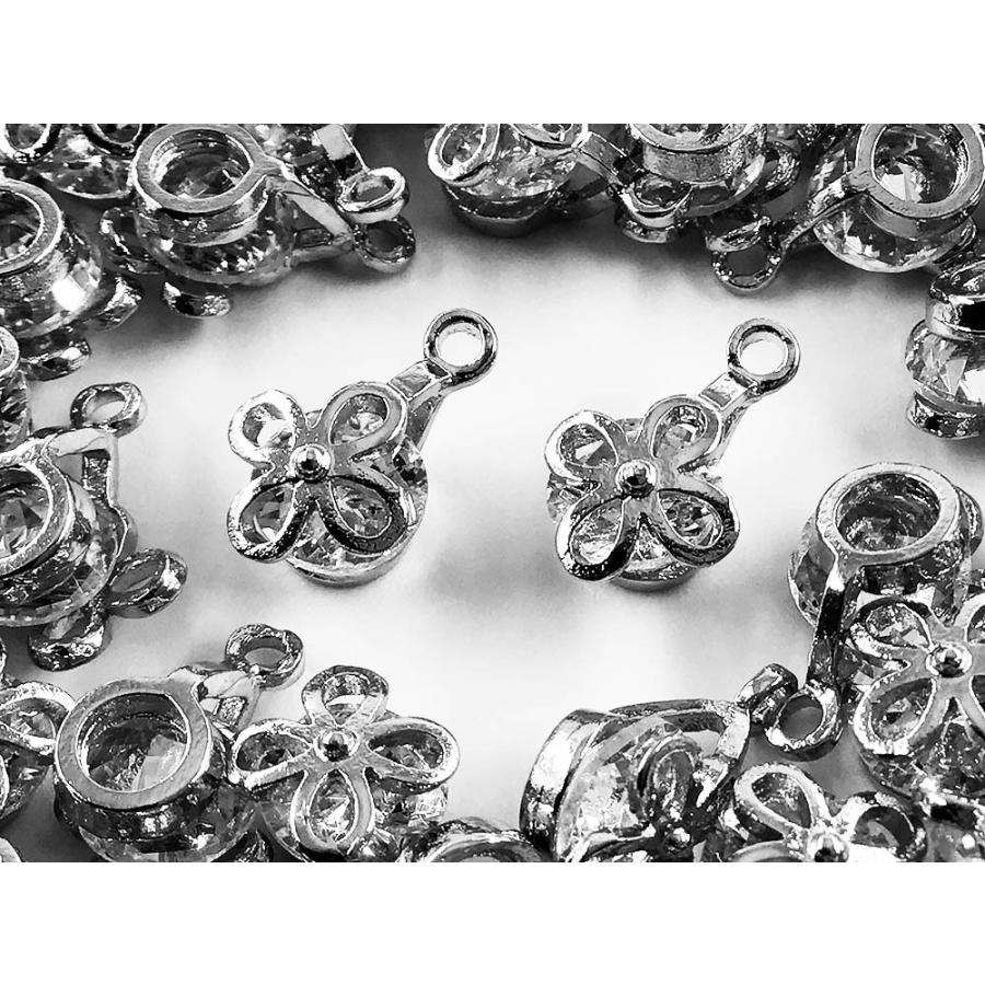 チャーム 花 シルバー 50個 カン付き アクセサリートップ フラワー