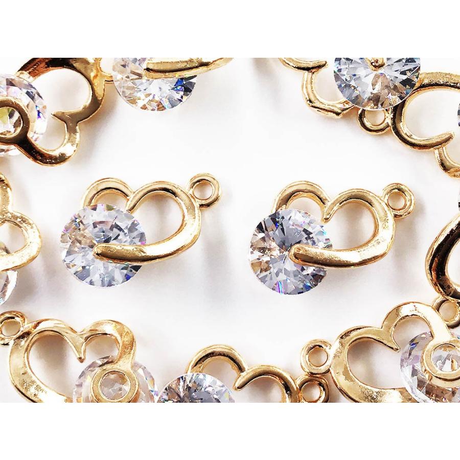 キュービックジルコニア チャーム ハート 大きめ ゴールド 10個