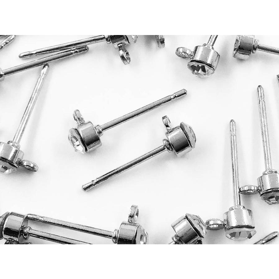 ピアスパーツ シルバー 40個 セット 3mm ラインストーン カン付き 