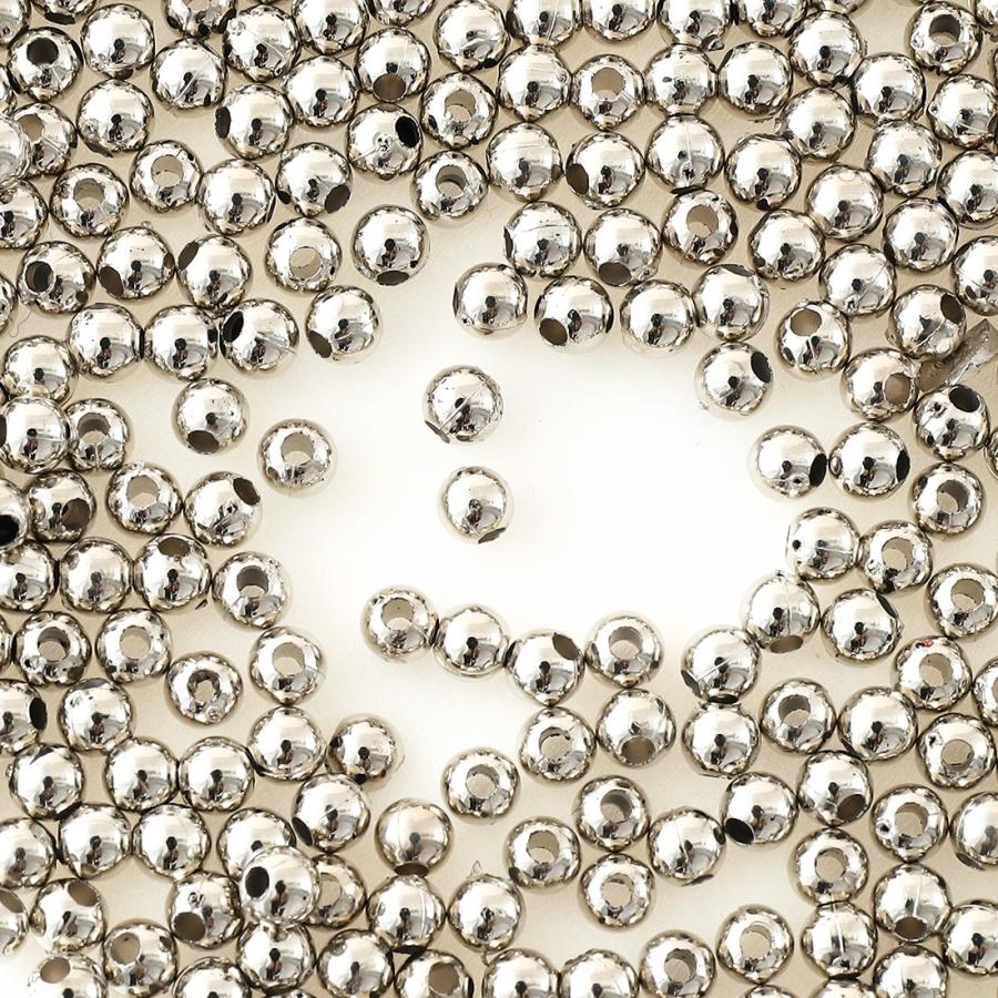 ビーズ シルバー 4mm プラ製 500個 両穴 軽くて使える ビーズパーツ