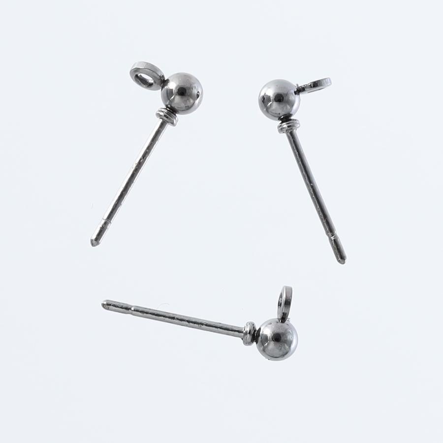 ピアスパーツ セット 丸 3mm 丸玉 50個 カン付き ガンメタ ピアス金具 