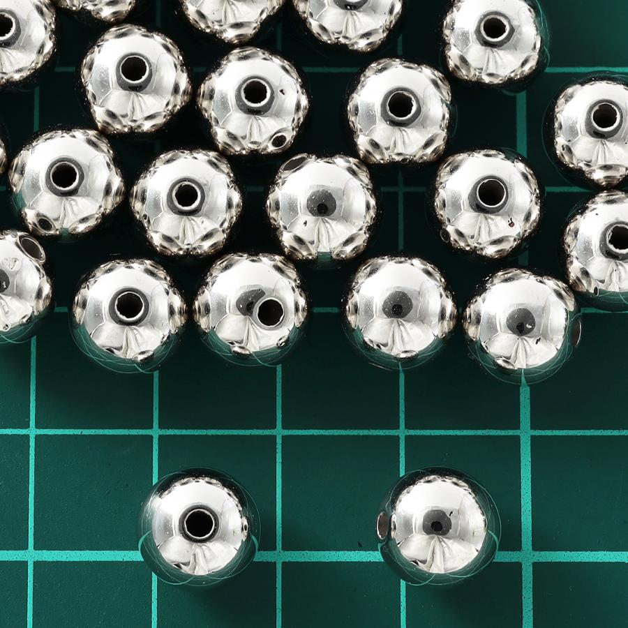 ビーズ 10mm シルバー 丸 大きめ プラ製 100個 セット 両穴 軽い