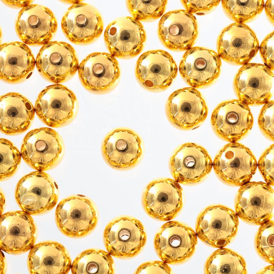 ビーズ 10mm ゴールド 丸 大きめ プラ製 100個 セット 両穴 軽い