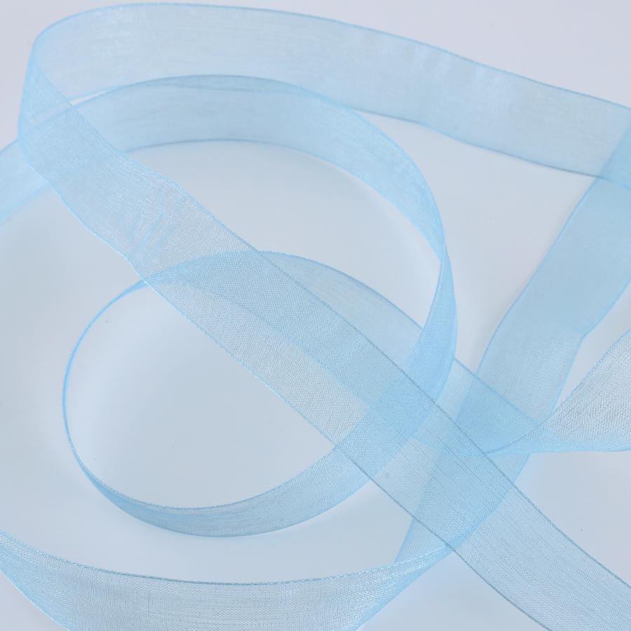 オーガンジー リボン 水色 20mm 幅 無地 ライトブルー 1巻 長さ約45m