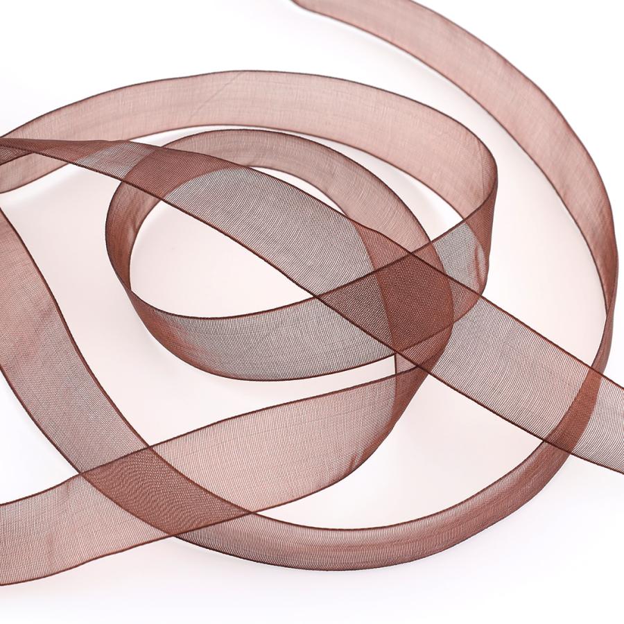 オーガンジー リボン 茶色 20mm 幅 無地 ブラウン 1巻 長さ約45m