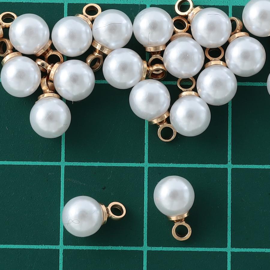 パールチャーム プラ製 丸 5mm 20個 カン付き ホワイト 金具ゴールドKC