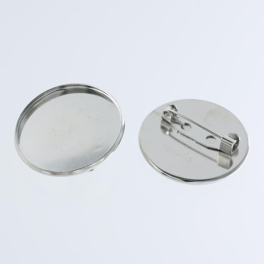 ブローチ用　額 ブローチピン 台座 付き シルバー 25mm 丸皿 ふち有 20個