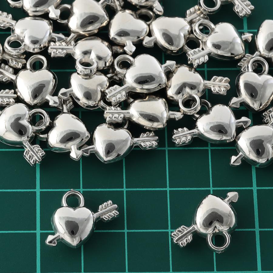 チャーム ハート シルバー 40個 カン付き 14x19 プラ製 アクセサリー