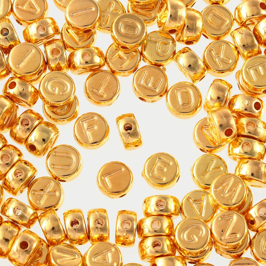 アルファベット ビーズ 丸 ゴールド 7mm 300個 アクセサリー パーツ