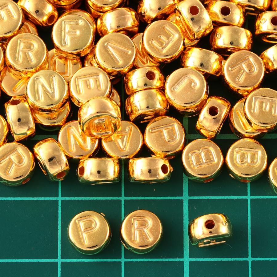 アルファベット ビーズ 丸 ゴールド 7mm 300個 アクセサリー パーツ