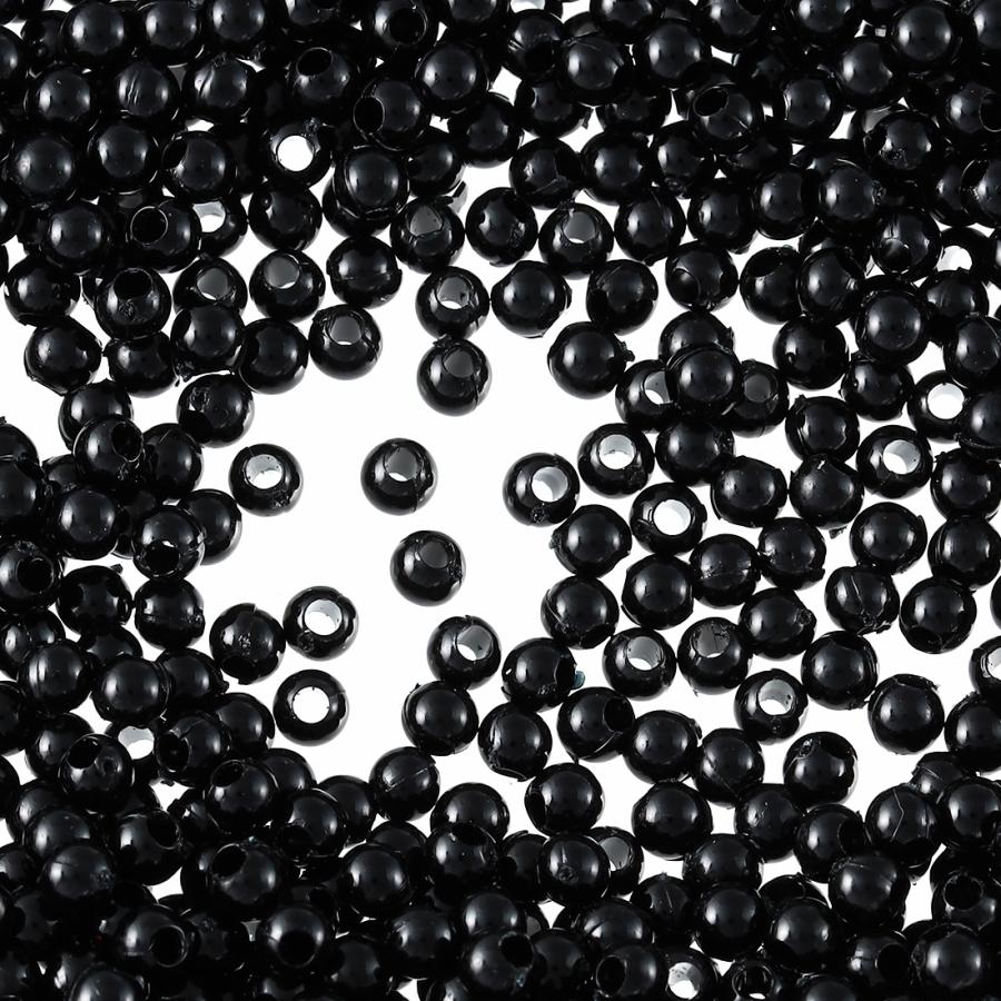 ビーズ 3mm 丸 ブラック 黒 プラ製 1000個 両穴有 軽い ラウンド
