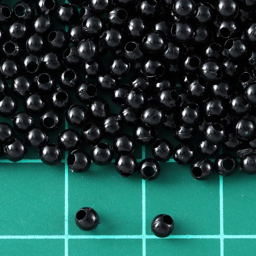 ビーズ 3mm 丸 ブラック 黒 プラ製 1000個 両穴有 軽い ラウンド