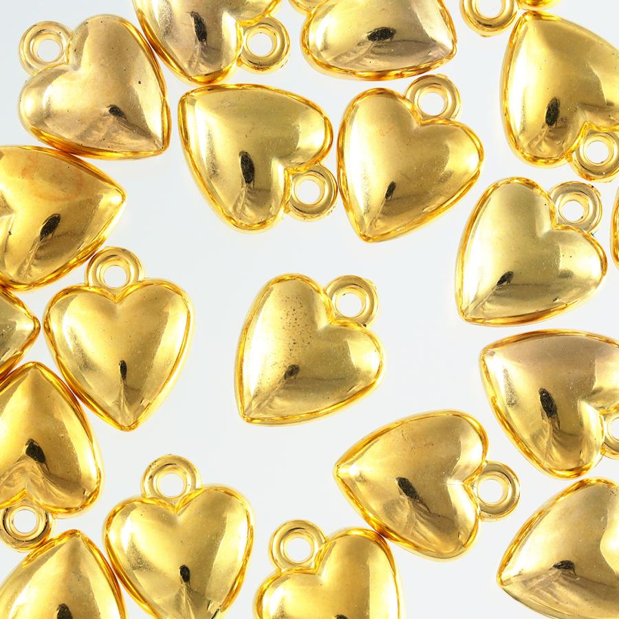チャーム ハート ゴールド アンティーク カン付き 20個 プラ製