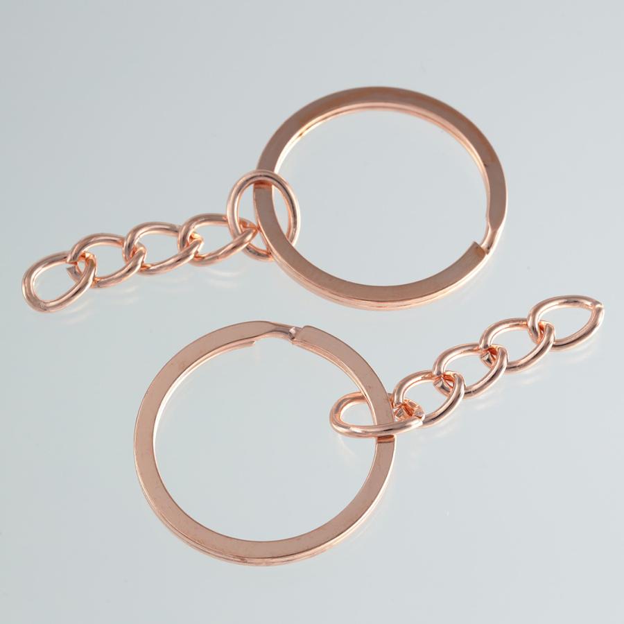 キーホルダー 金具 25mm 50個 ピンクゴールド 平キーリング パーツ 丸カン チェーン付き 二重リング アクセサリー 手芸 AP2439 AP2439ファイニエ 通販