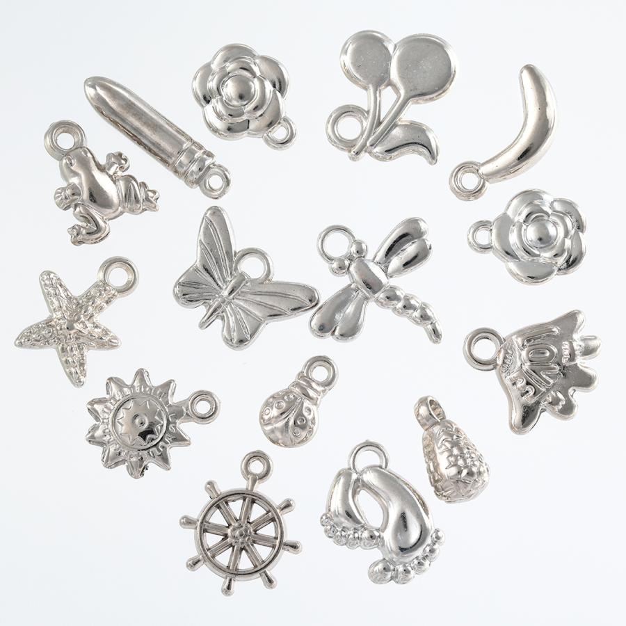 シルバーハンドメイドアクセサリー専用 チャーム パーツ シルバー アンティーク ミックス プラ製 50個 カン