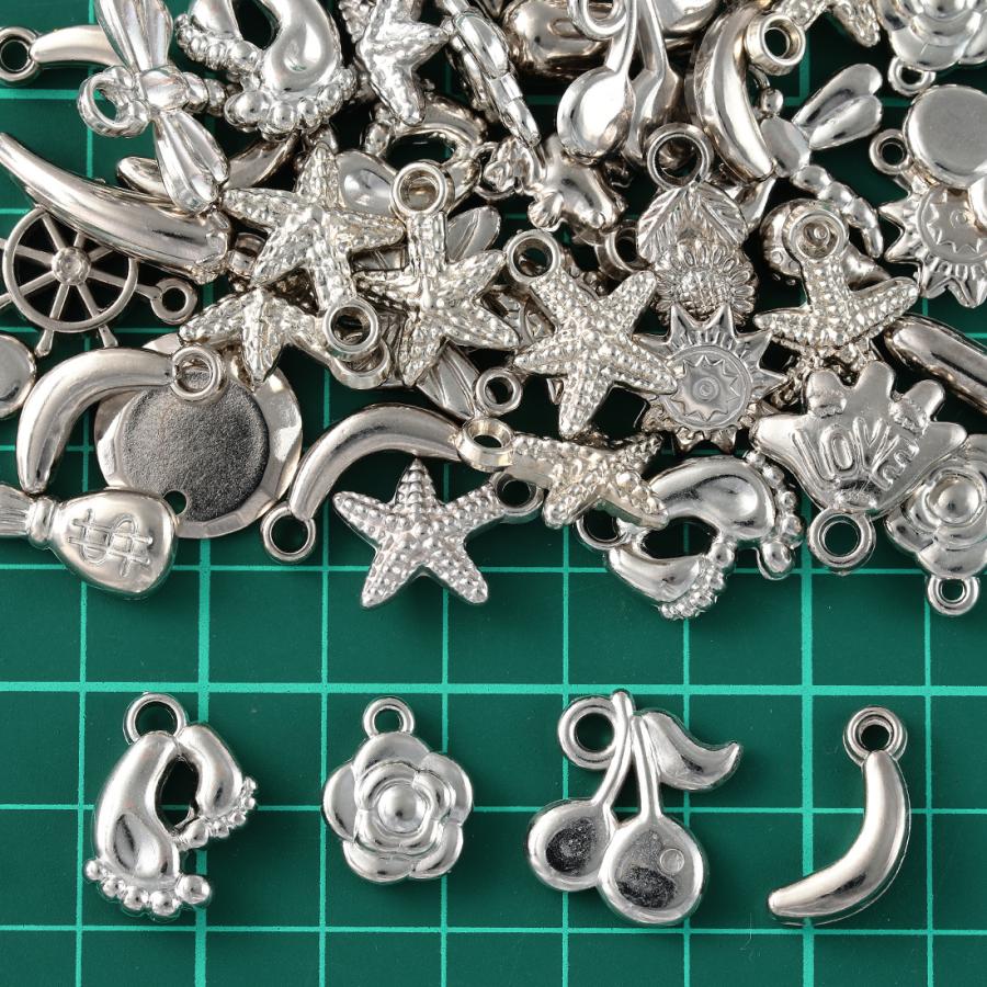 シルバーハンドメイドアクセサリー専用 チャーム パーツ シルバー アンティーク ミックス プラ製 50個 カン