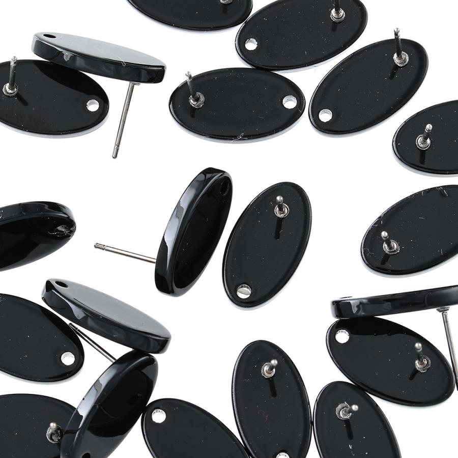 ピアス パーツ 楕円 20個 セット 黒 ブラック オーバル 通し穴有