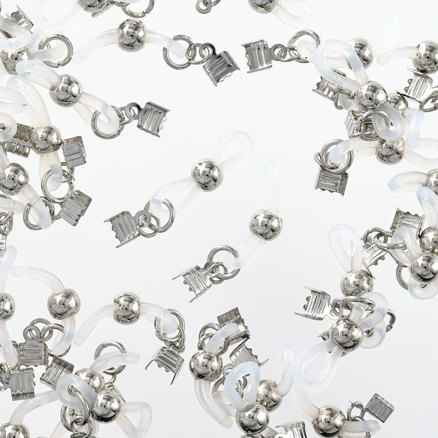 メガネチェーン パーツ 留め具 カシメ 紐留め付き 40個 セット グラス