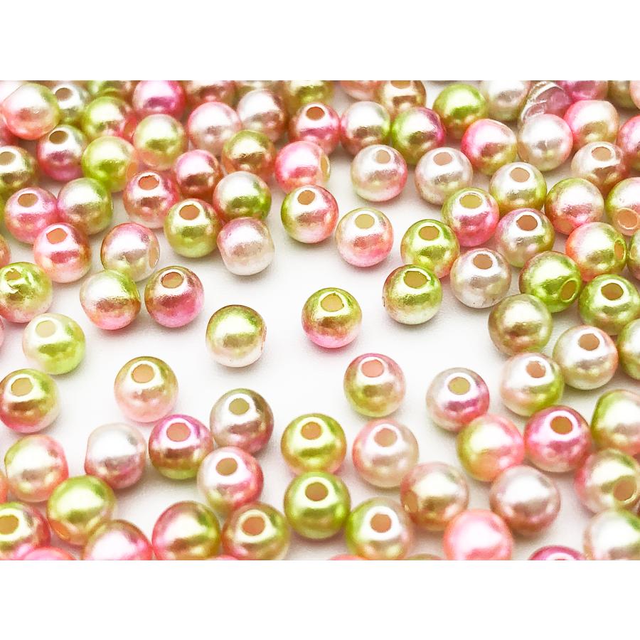 パールビーズ 4mm 穴あり プラ製 丸 2000個 ツートン ピンク 緑系 手芸