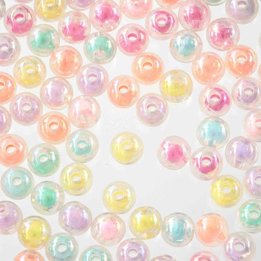 ビーズ 8mm 丸 ミックス 500個 オーロラ 穴あり 手芸 アクセサリー