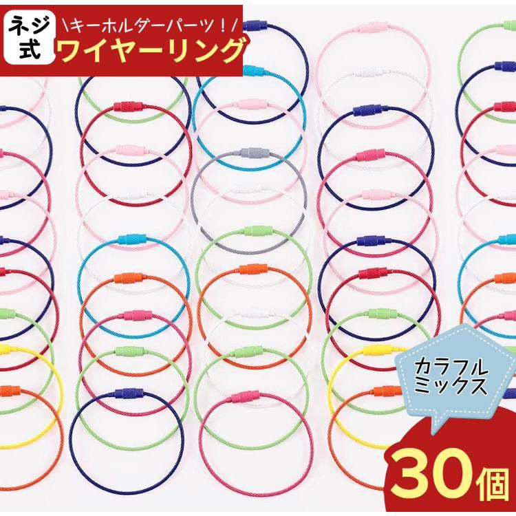 キーホルダー パーツ ワイヤー リング 15cm 30個 セット ネジ式