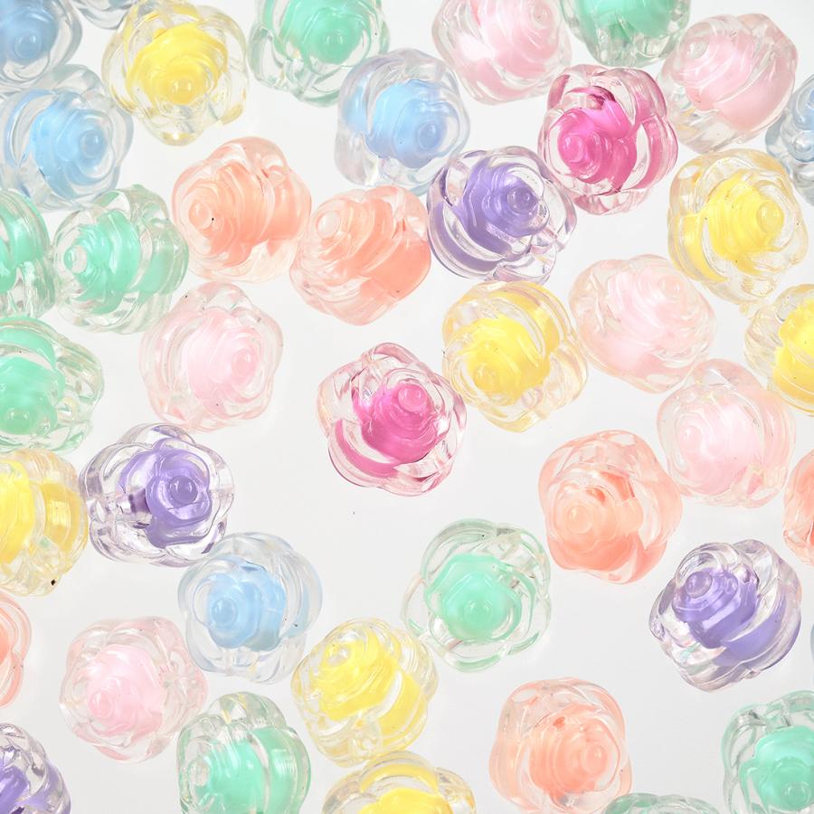 ビーズ 花 フラワー 11mm 200個 パステル ぷっくり花型 ハンドメイド