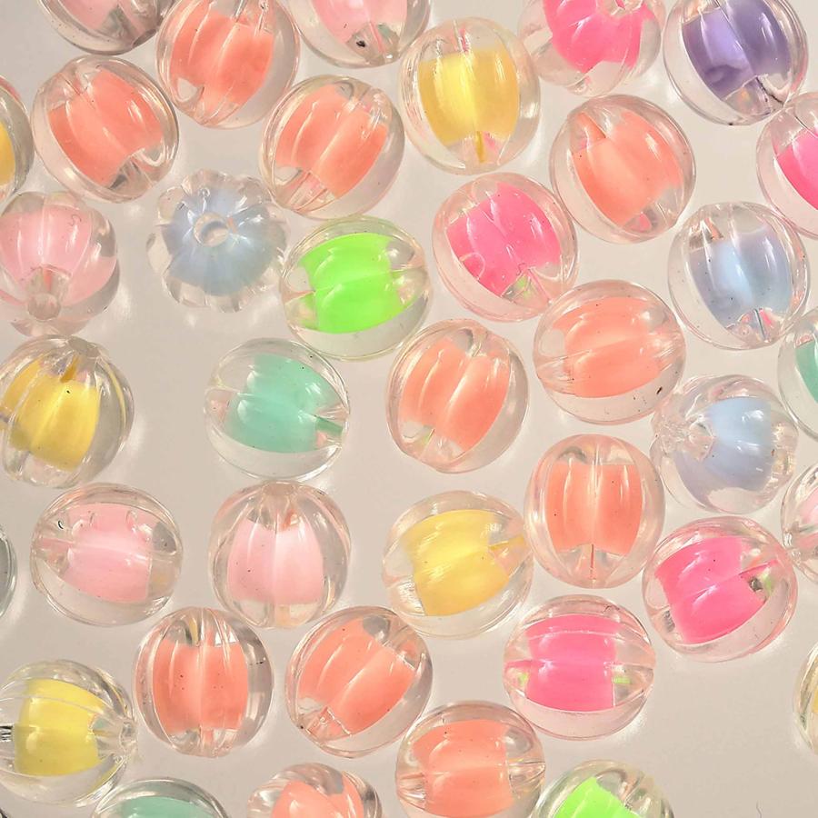 ビーズ パンプキン クリア 200個 11mm 丸 ぽてっとしたカボチャ型 アクセサリー ハンドメイド パーツ BD3098 BD3098