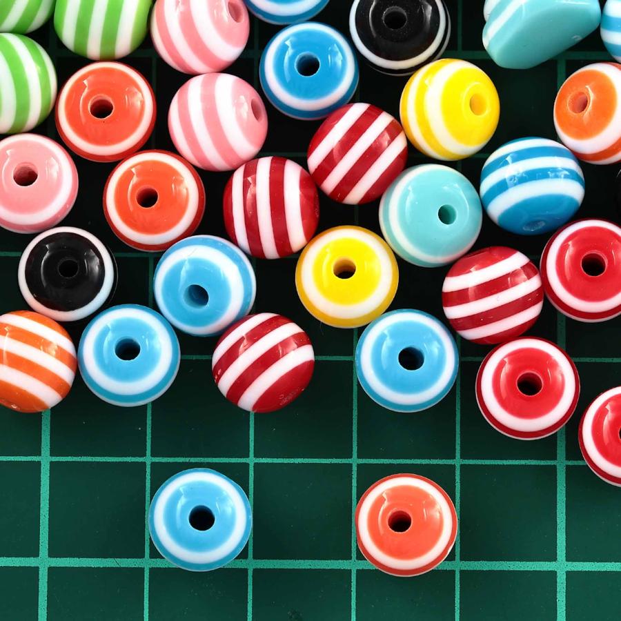 ビーズ ストライプ 丸 10mm 混色 200個 縞模様 カラフル MIX