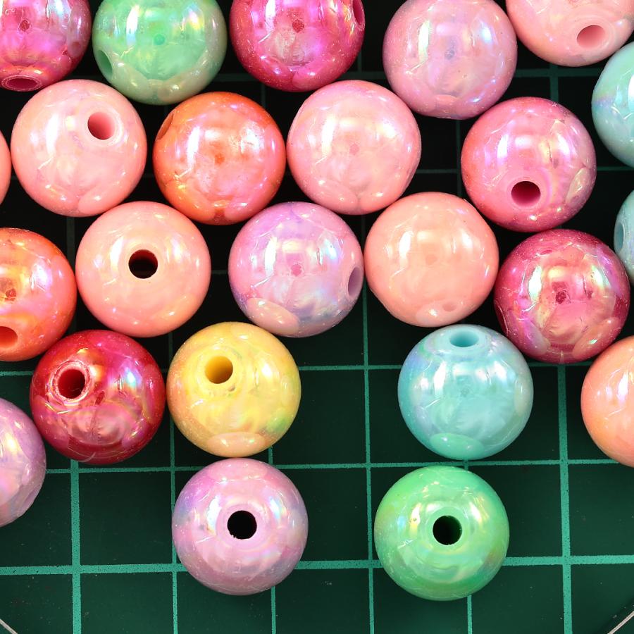 ビーズ 14mm 丸 不透明 オーロラ ミックス 100個 大玉 ラウンド 
