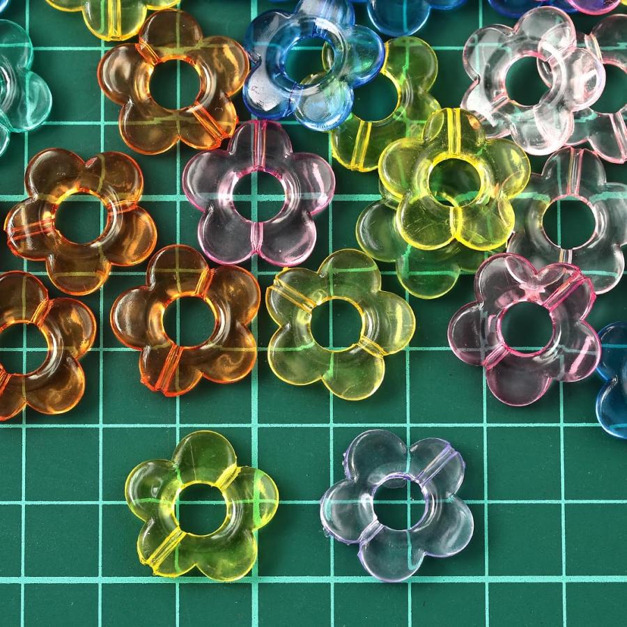 ビーズ フラワー 混色 20mm 透明な花 200個 おはじきのような花型