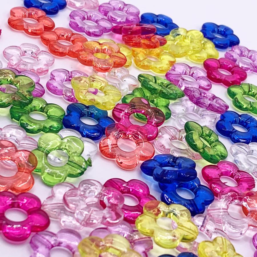 ビーズ フラワー 混色 20mm 透明な花 200個 おはじきのような花型