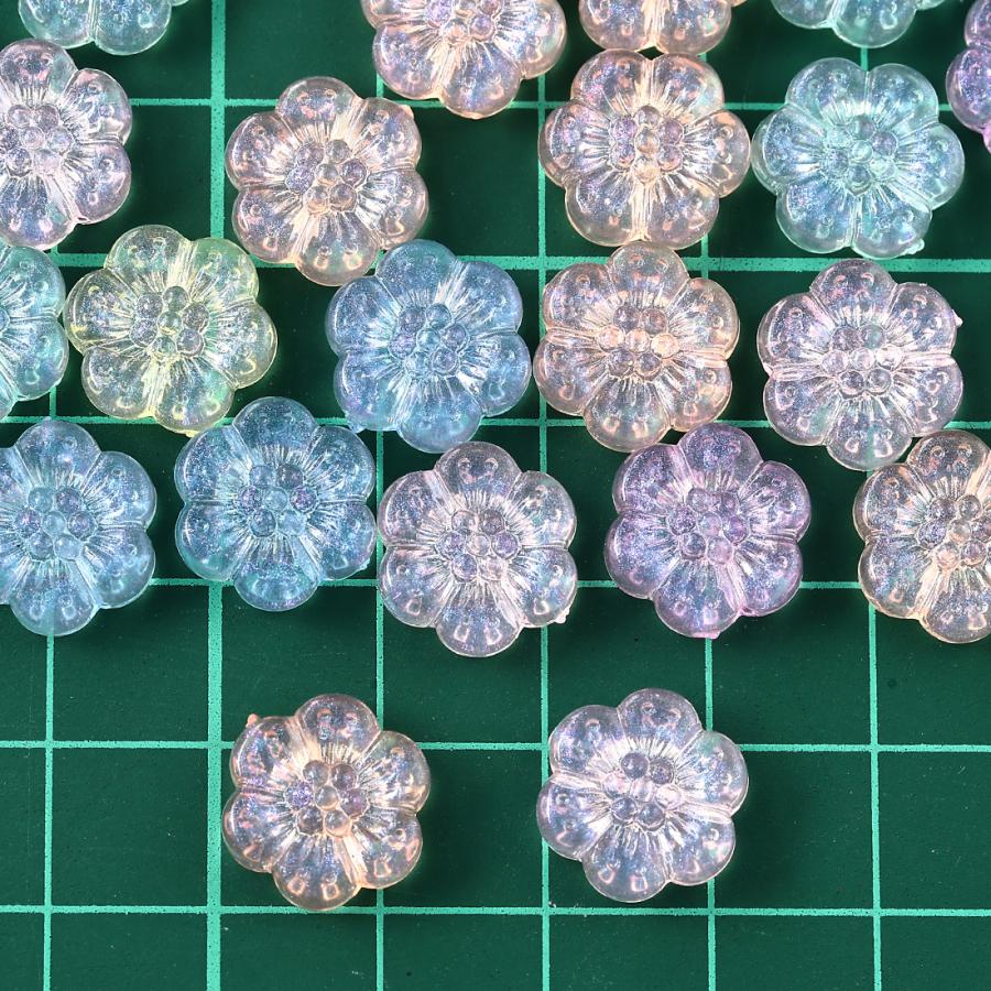 ビーズ フラワー 12mm 混色 100個 オーロラ 透明感たっぷりのお花