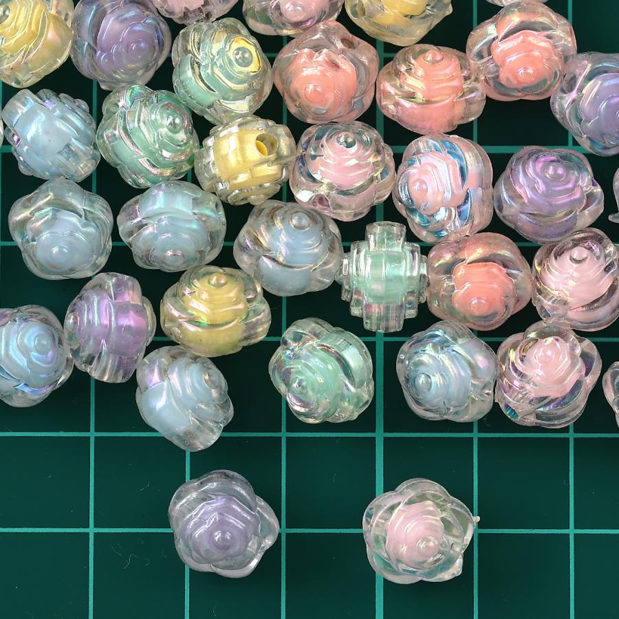 ビーズ 花 オーロラ 11mm 200個 パステル 透明 ぷっくりフラワー