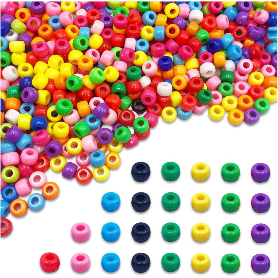 ポニービーズ 6×9mm 大きめ 混合色 ミックス 1000個 円筒 大穴