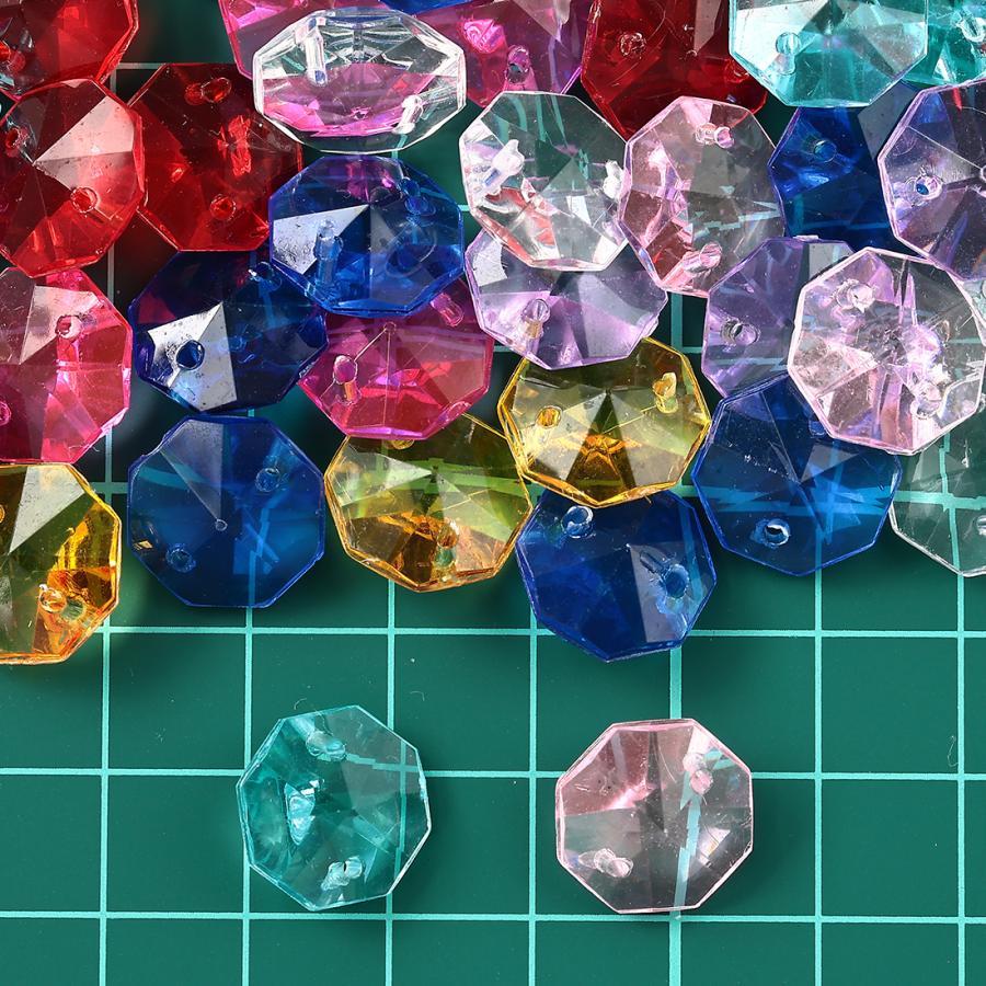 ビーズ 八角 ミックス 14mm 2つ穴 200個 サンキャッチャー 平型