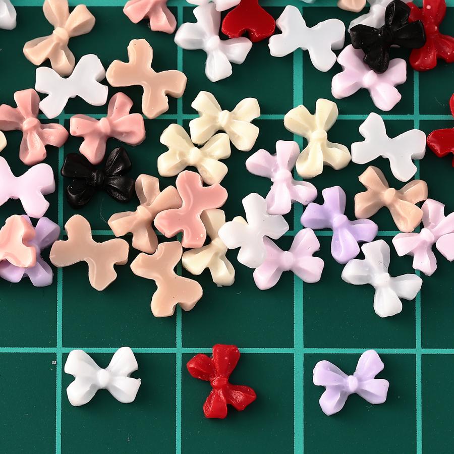 ネイルパーツ リボン 6mm ミックス 300個 3D 立体 デコ レジン