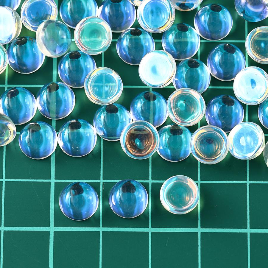 ガラス カボション 8mm クリア オーロラ 100個 透明 ぷっくり半球