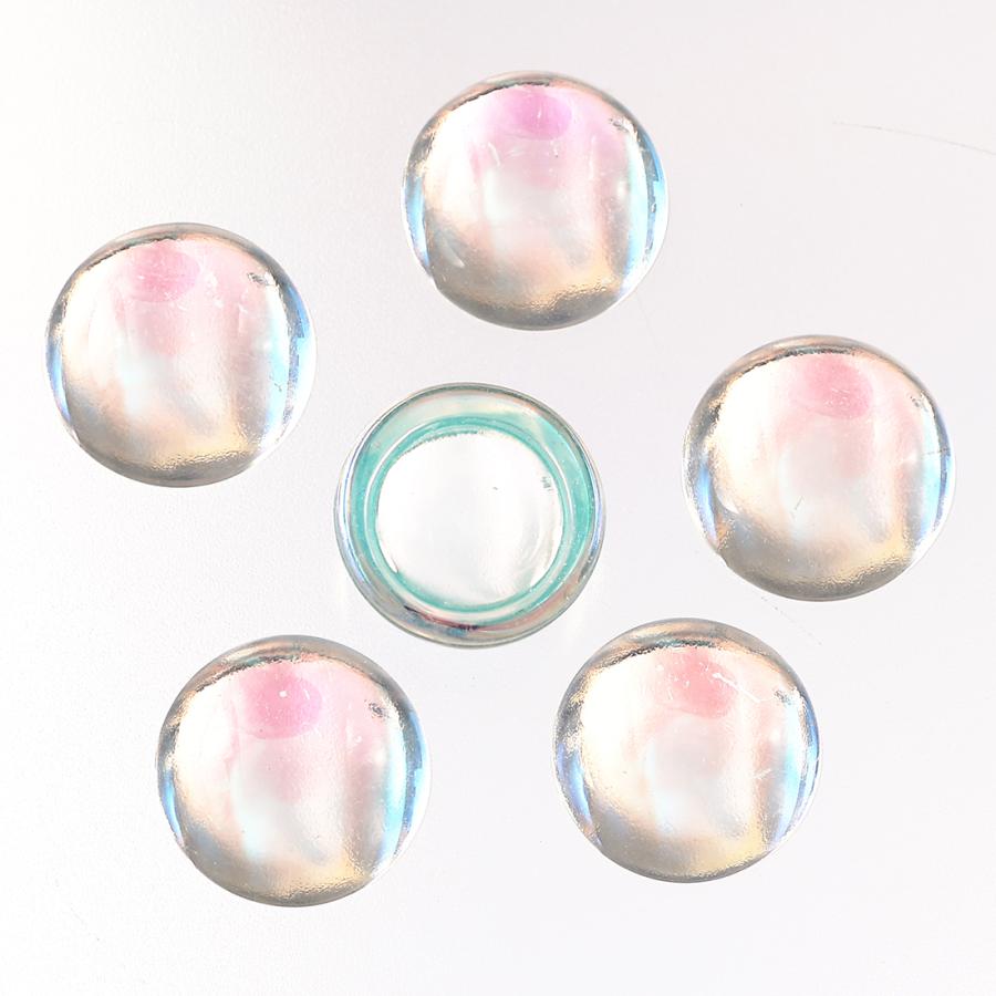 ガラス カボション 14mm 透明 オーロラ 100個 貼り付け ガラス カボション 14mm 透明 オーロラ 100個 貼り付け