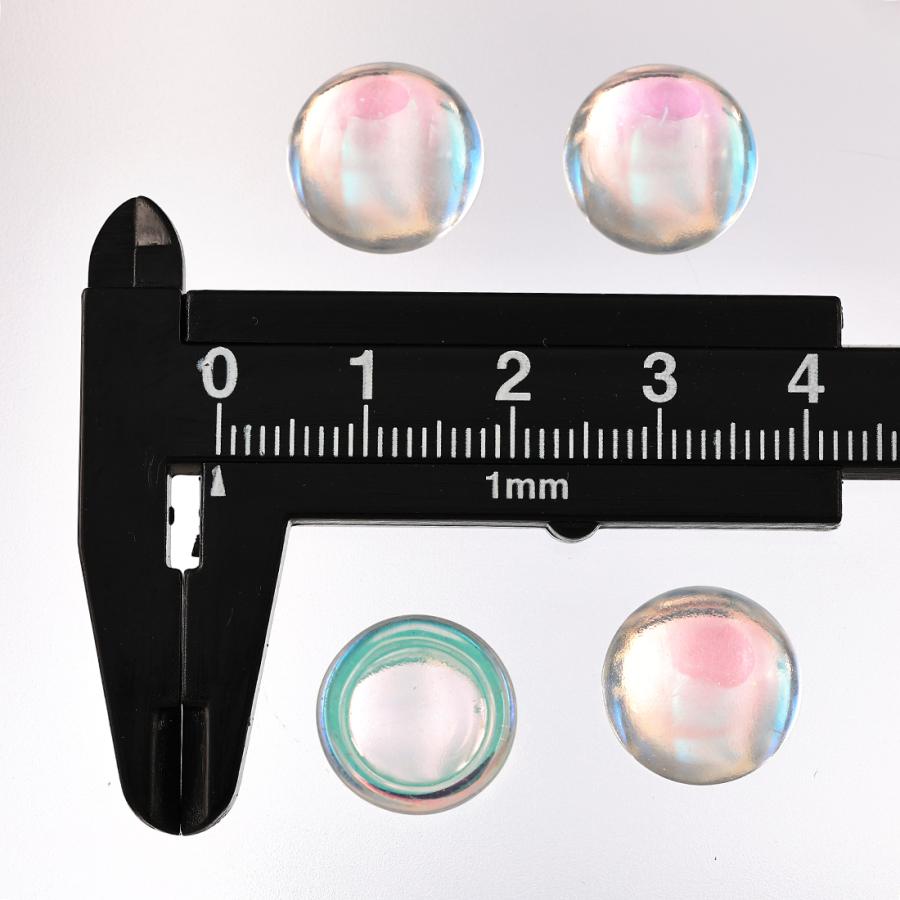 ガラス カボション 14mm 透明 オーロラ 100個 貼り付け ぷっくり半球