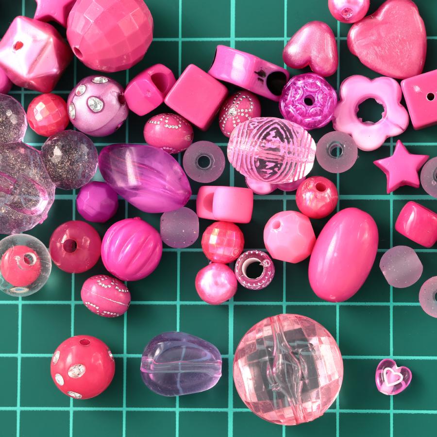 ビーズ ミックス 8mmー30mm ピンク 100g 丸 混形 詰め合わせ
