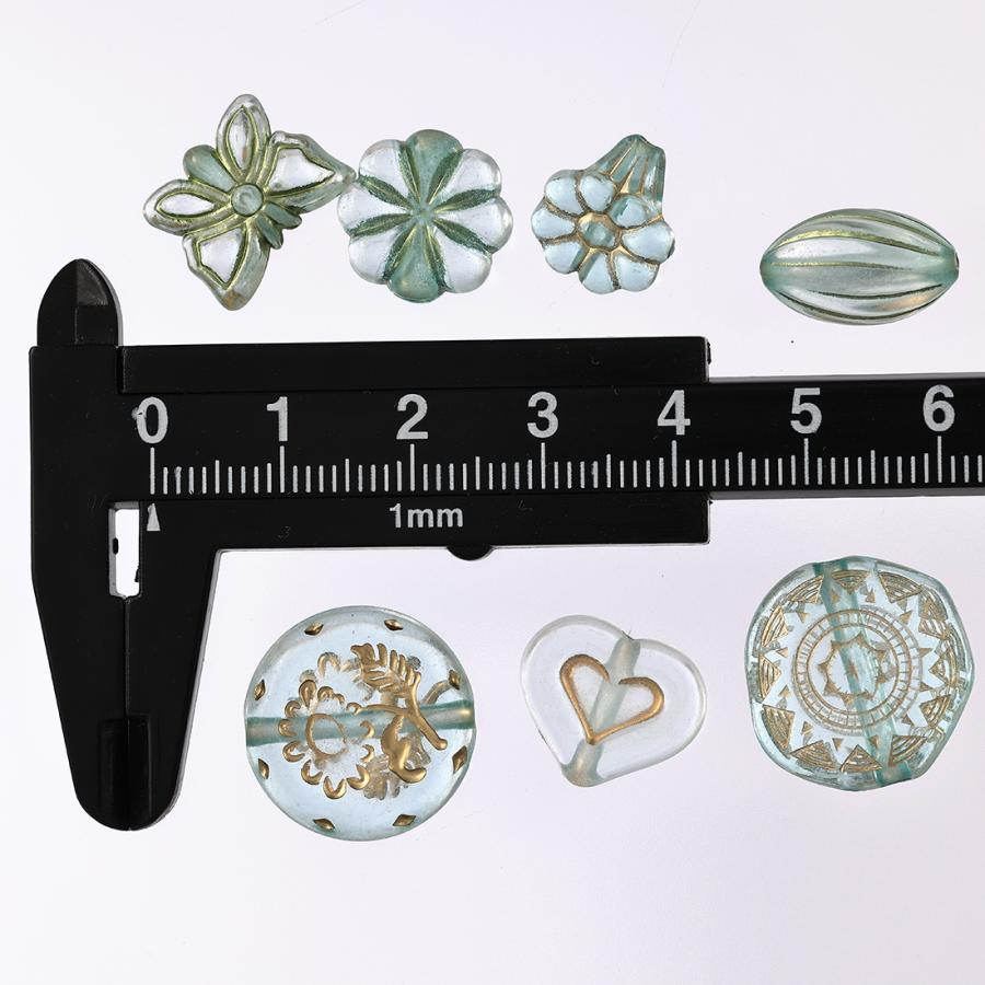 ビーズ アンティーク ミックス 8mmー25mm 緑 100g 丸 混形 透明