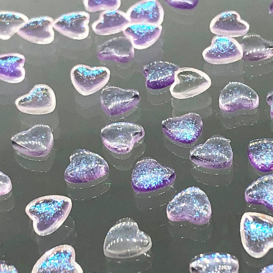 ネイルパーツ ハート 6mm 紫 ラメ 500個 3D 立体 デコ レジン