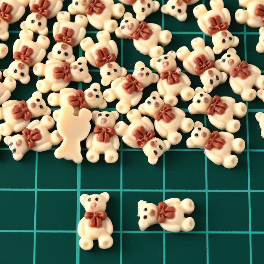ネイルパーツ クマ リボン アイボリー 13mm 動物 200個 熊 3D