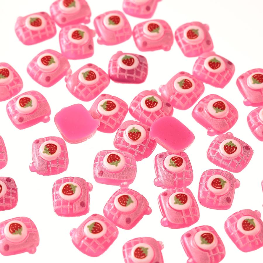 デコパーツ いちご カメラ 9mm ピンク 250個 立体 ぷっくり ネイル