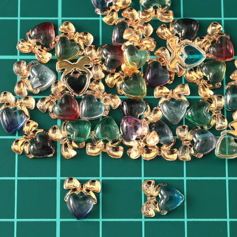 デコパーツ ハート リボン 10mm 250個 混色 3D ぷっくり ネイルパーツ